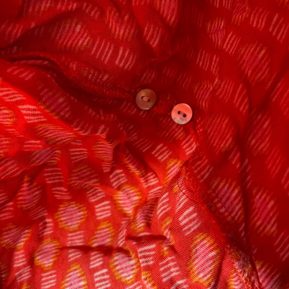 Rockflowerpaper Womens Red Orange Geometric Crinkle Tunic Top Long Sleeve Large - Picture 8 of 8